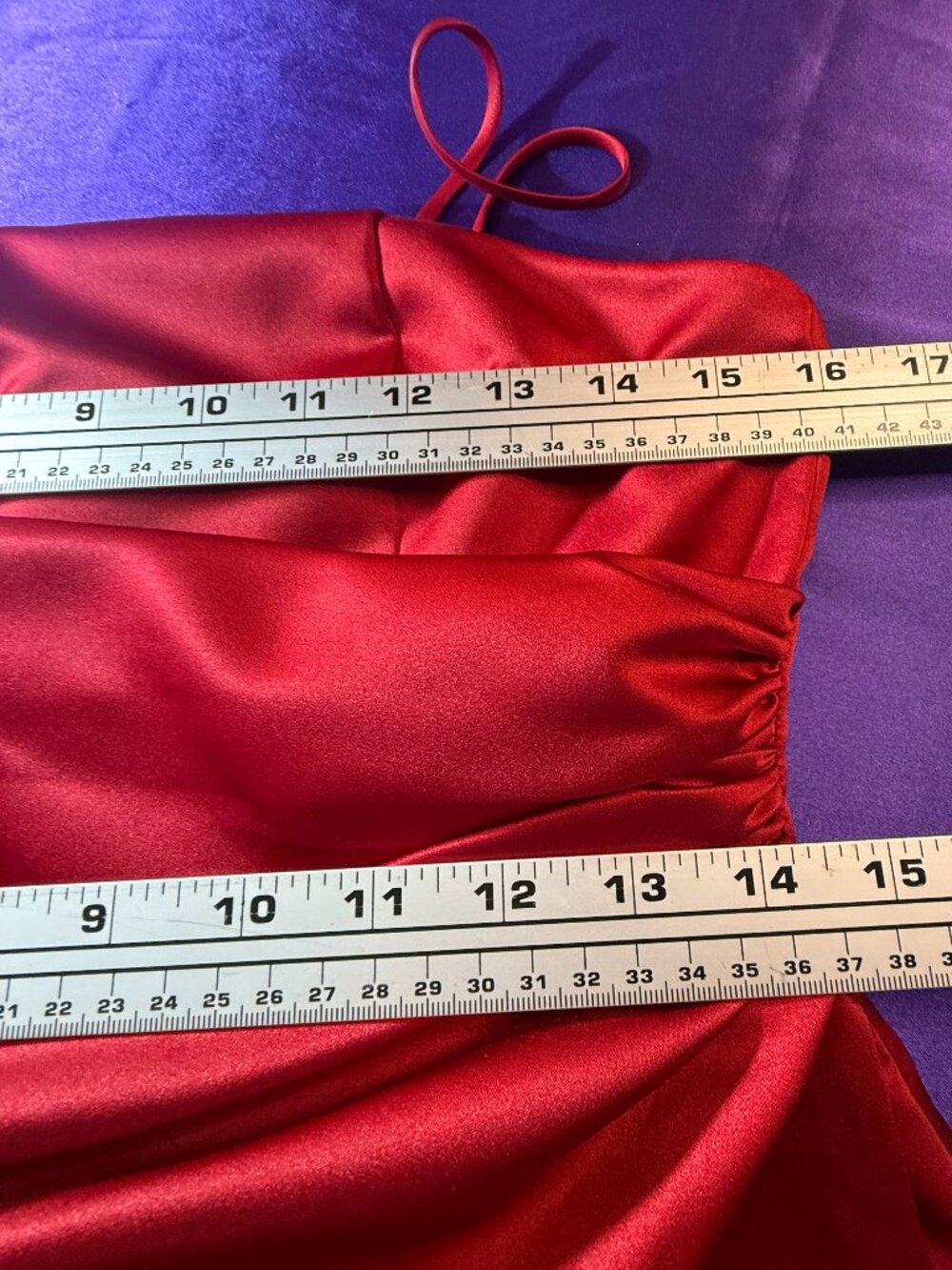 📌 David's Bridal Apple Red Satin Trumpet Prom - Bridesmaid - Formal Night Gown - Picture 12 of 16